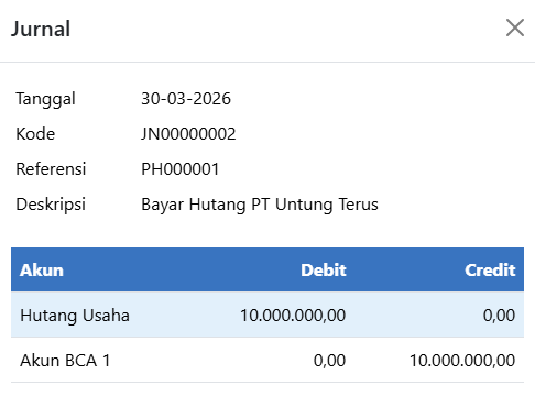 Jurnal Pembayaran Hutang