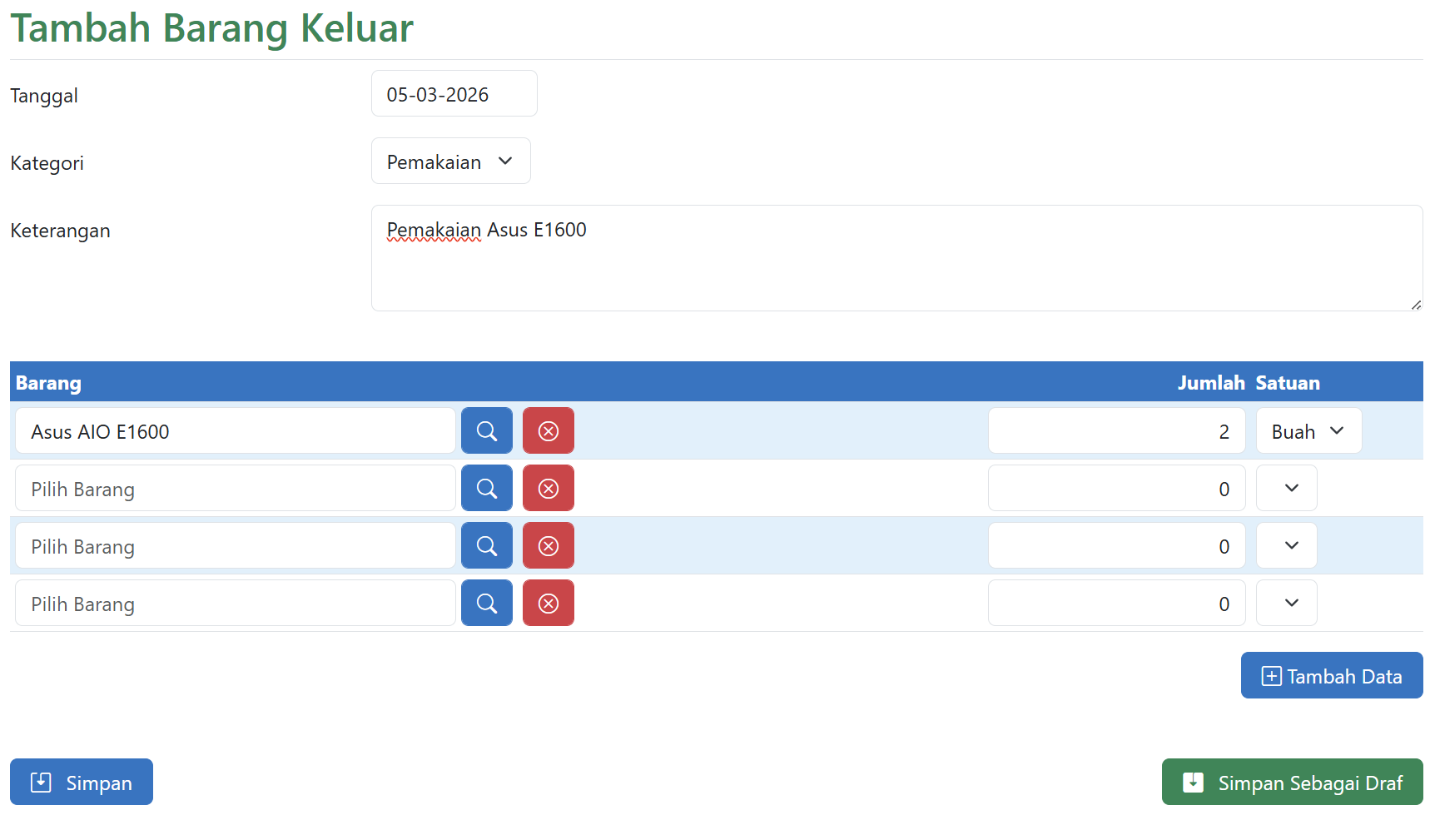 Tambah Barang Keluar