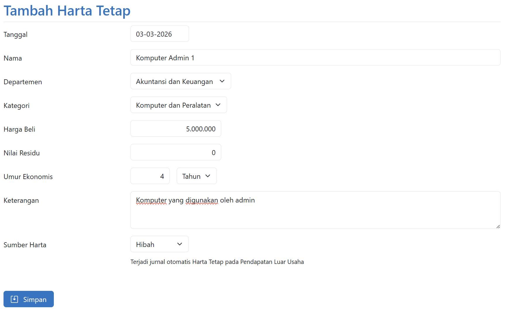 Tambah Harta Tetap