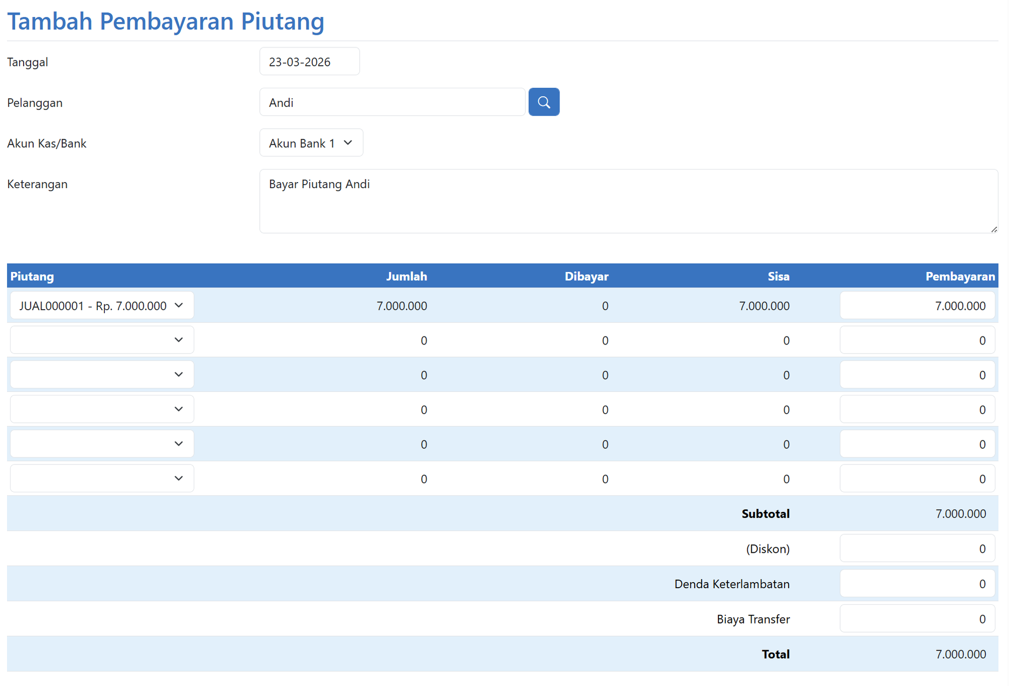 Tambah Pembayaran Piutang