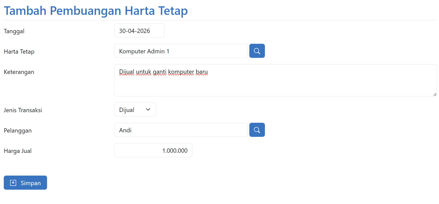 Tambah Pembuangan Harta Tetap
