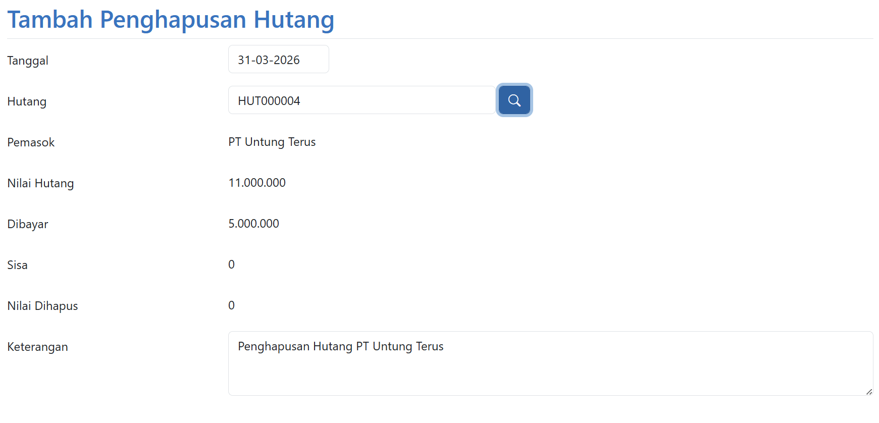 Tambah Penghapusan Hutang