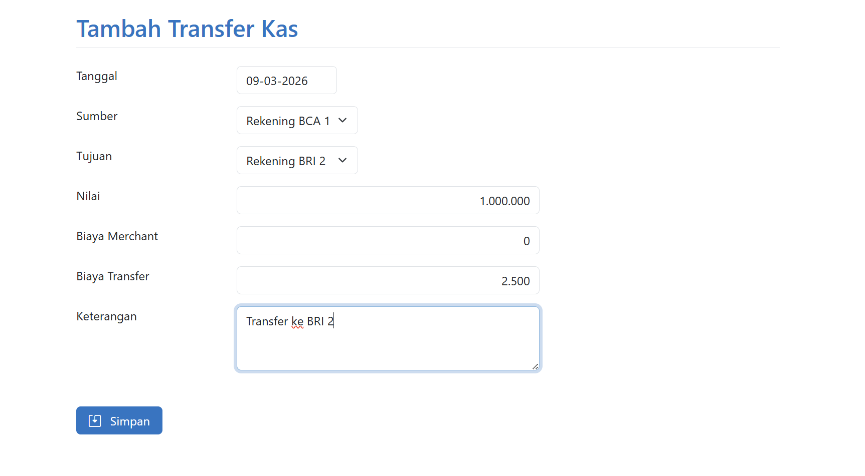 Tambah Transfer Kas